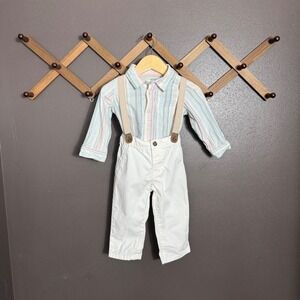 Carters Baby Boy 18M 3-Piece Outfit Set Striped Bodysuit White Pants Suspenders